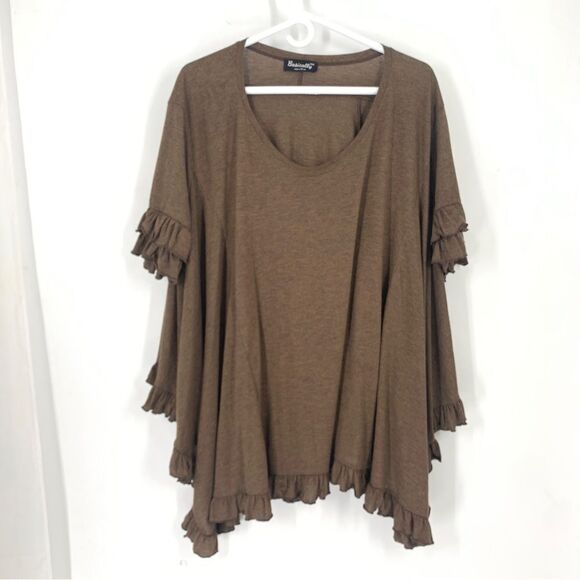 Basically Me Tops - Basically Me Plus Size Brown Handkerchief Scalloped Hem Top Size 3X